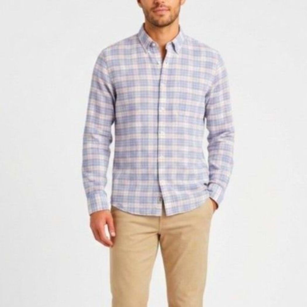 Faherty Movement Men's Blue Pink White Plaid LS Button-Down Shirt Size M
